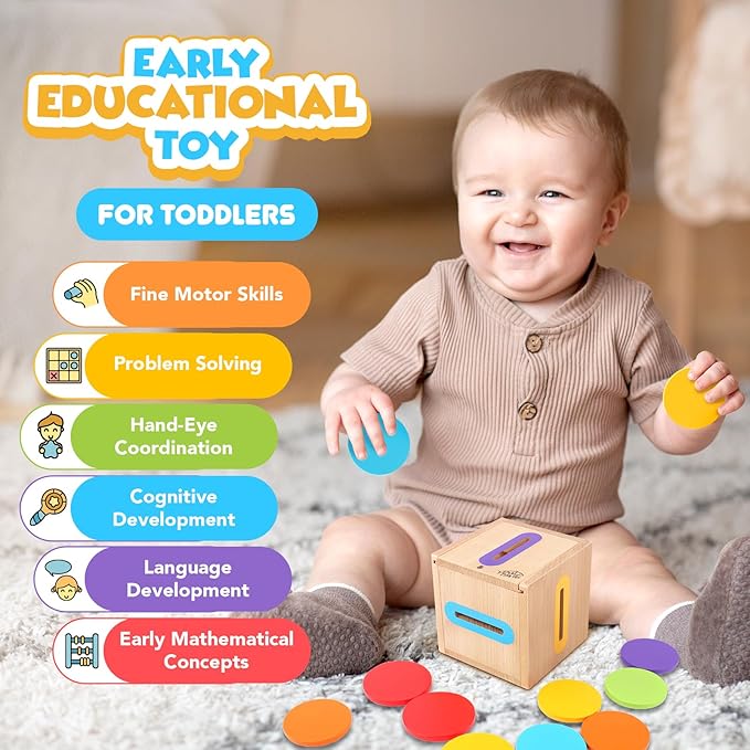 Montessori Toys for 1 2 3 Year Old: Fine Motor Skills Toys Wooden Color Sorting Sensory Toy for 1-3 Year Old, Object Permanence Wooden Learning Matching Game Travel for Baby Boys Girls Easter Gifts