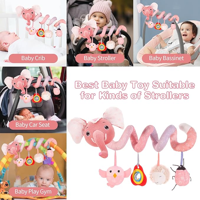 FATI Car Seat ToysBaby Toys 0-6 Months, Spiral Plush Baby Toy for Baby Crib Carseat, Sensory Toys with Squeaker Teether Rattles for 0 3 6 9 12 Months Babies Ideal Gifts