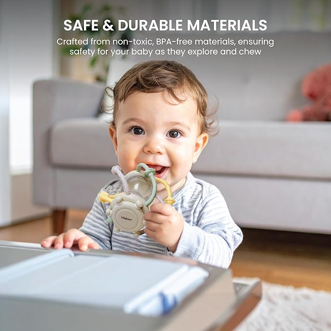 Lulyboo Baby Teether Rattle - BPA-Free, Soft Edges, Easy-Grip Infant Teething Toy for Sensory Development, Gum Massage & Oral Comfort (6-12 Months)