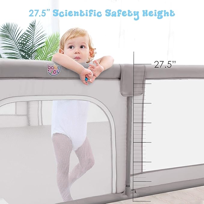 Costzon Baby Playpen, Extra Large Playard for Babies, Infant Safety Gates Indoor Outdoor, Children's Fences with Anti-Slip Suckers/Gates/Breathable Mesh Walls (75'' x 59'' x 27.5'', Grey)