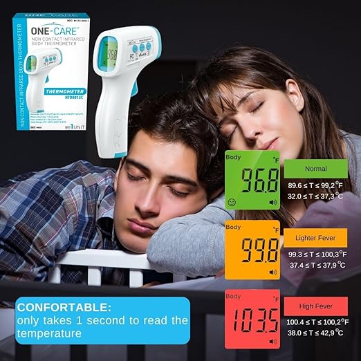 ONE-CARE Digital Infrared Thermometer HTD8813C - Non-Contact, Homedics Thermometer, High Accuracy, Fast Reading, Body & Room Temp, Newborn Baby to Adult, Fever Alarm, Large Display
