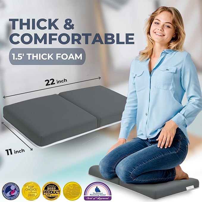 Comfortable Baby Bath Kneeler and Elbow Rest Pad Set – Thick Memory Foam Bath Kneeling Pad with Elbow Support – Baby Bathtub Cushion with Toy Organizer for Bathing Infant or Toddler - Dark Grey