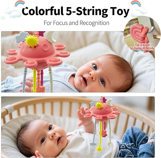 Montessori Sensory Toys for Babies 18 Months, Silicone Pull String Teething Toys for Baby Toys 18 Months, Infant Fidget Toys for Toddlers 2-3 Education Newborn Gifts