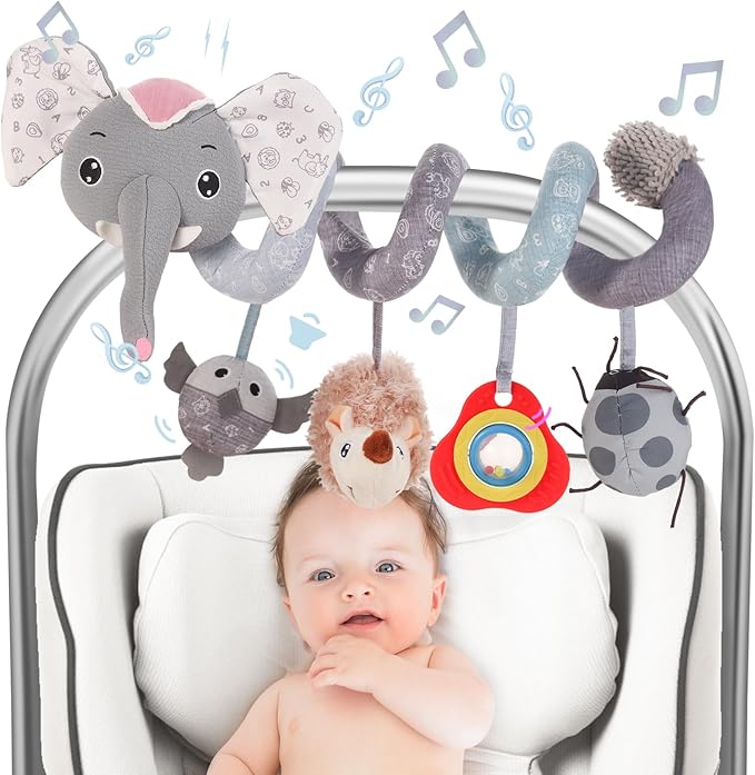 FATI Baby Stroller Toys, Car Seat Toys for 0-6 Months, Sensory Toys for Newborns 0-3 Months, Infants Toys for Baby Crib Carseat with Squeaker Teether Rattles for 0 3 6 9 12 Months Babies Ideal Gifts