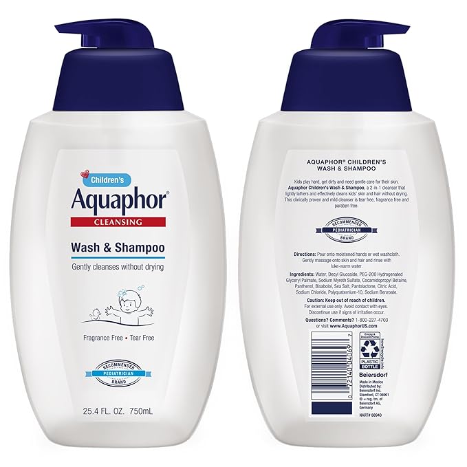 Aquaphor Children's Body Wash and Shampoo, Fragrance Free, Tear Free Shampoo and Body Wash for Kids, From Pediatrician-Recommended Brand, 25.4 Fl Oz Pump Bottle