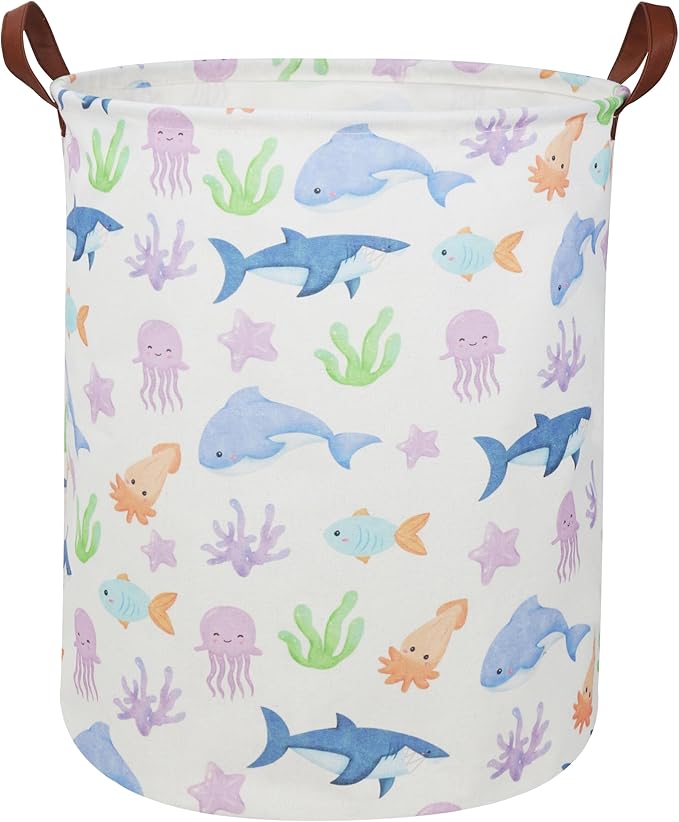 ESSME Kids Laundry Hamper,Shark Hamper Collapsible Canvas Waterproof Ocean Storage Bin for Boy, Nursery Hamper,Gift Baskets,toy bins(Ocean)