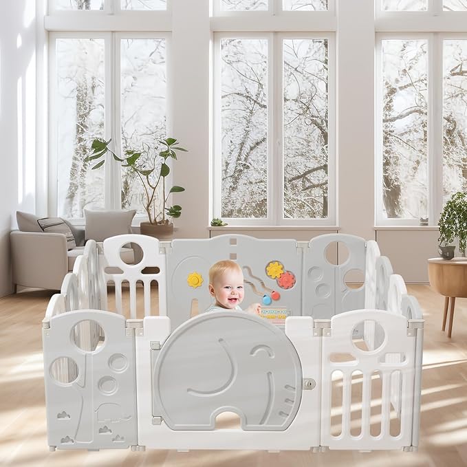 LulliSpace Baby Playpen,for Kids and Toddlers,Kids Activity Centre Safety Play Yard,Safety Gates for Indoor&Outdoor,Sturdy Baby Fence Area,Portable, Educational, and Safe Play Yard 18 Panels, White