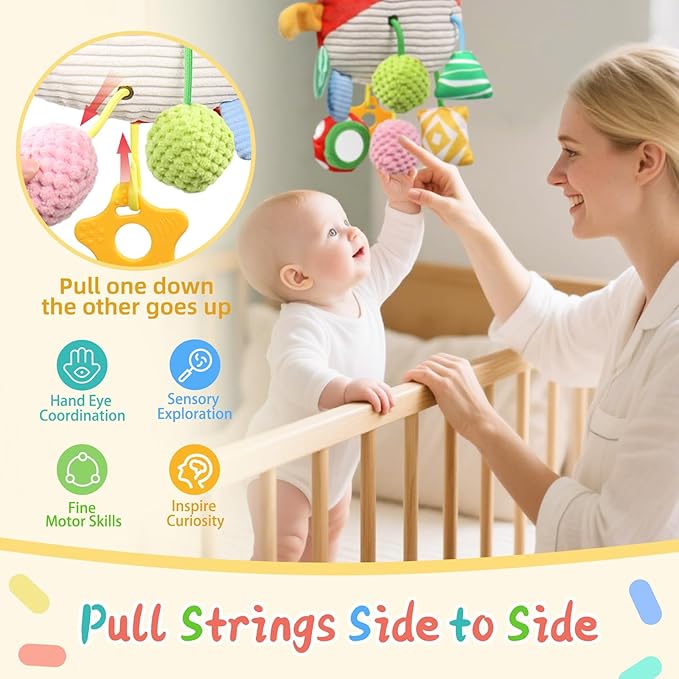 Car Seat Toys for Babies 0-6 Months, Stroller Hanging Toys for Babies 3-6 Months, Crinkle Rattle Mirror Crib Carseat Toy for Infants 6-12 Month, Gifts for Baby Boys Girls Newborns
