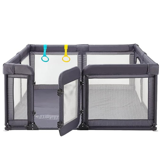 Baby Playpen,Extra Large Playpen for Babies and Toddlers, Sturdy Play Pen Play Yard with Safety Gate,79”x71”Baby Play Pen(Deep Grey)