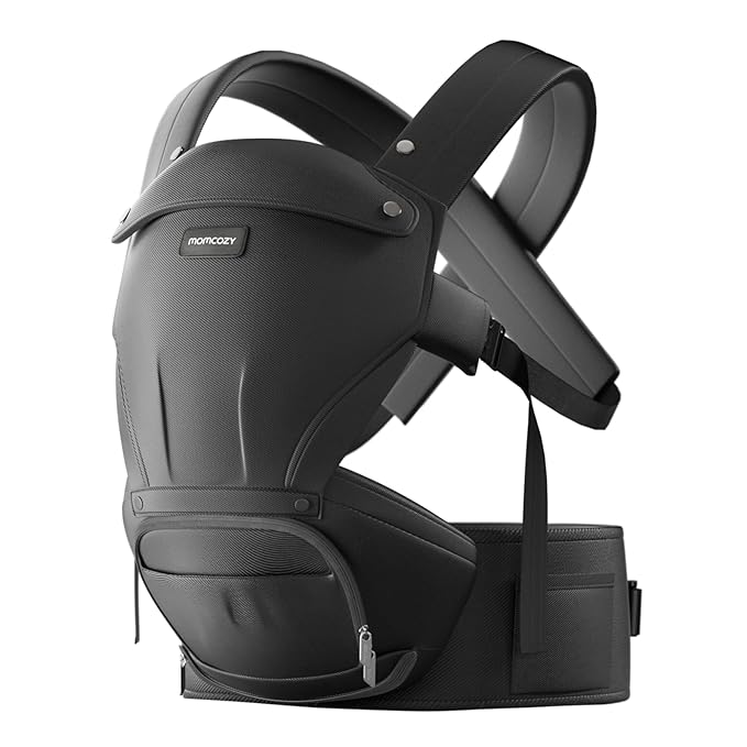 Momcozy Baby Carrier with Hip Seat, 2-in-1 Forward-Facing Carry for Active Babies, Detachable Hands-Free Infant Carrier up to 44lbs, All Seasons Toddler Carrier Fits Waist Sizes up to 45 Inches, Black