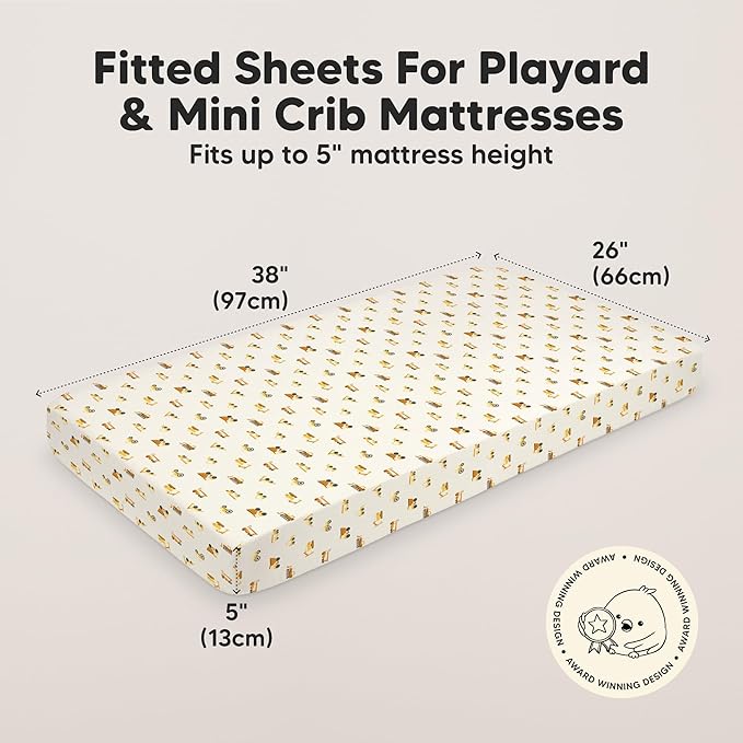 2-Pack Mini Crib Sheets Fitted - 38x26 Pack N Play Sheets for Pack and Play Mattress, Organic Cotton, Soft & Breathable Playard Bedding, Neutral Mini Toddler Bed Cover for Boys, Girls (Construction)