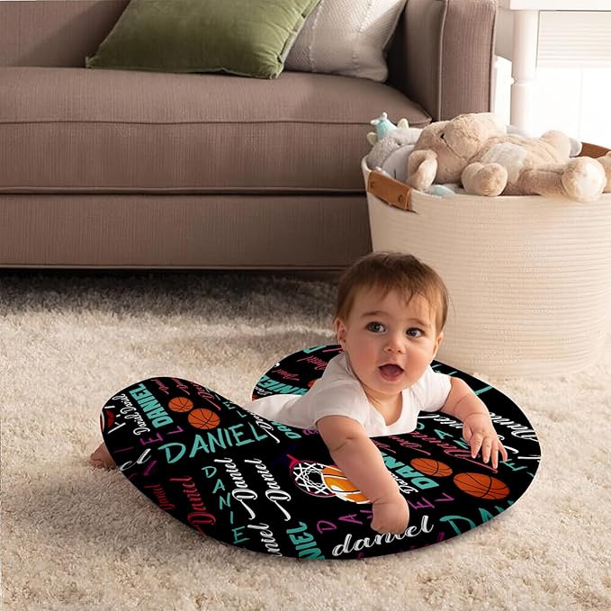 Rucekia Baby Nursing Pillow Cover - Personalized Name Basketball Theme Breastfeeding U-Shaped for Bottle Feeding, Ultra Soft Comfortable Breastfeeding Pillow Cover for Infant Baby Boys and Girls