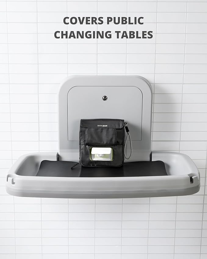 Skip Hop Travel Baby Changing Pad with Easy-Clean Surface, Covers Public Changing Stations, Wipes Pocket, Diaper Storage, Disposable Bag Dispenser and Magnetic Wipes Pocket, Clean Slate, Oat