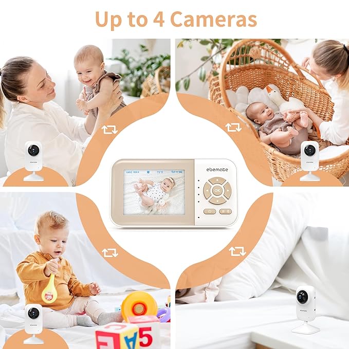 ebemate Video Baby Monitor Camera with 2.8" LCD Screen Video & Audio No Glow Night Vision,2-Way Talk Audio Cam Baby Monitoring 1200FT Range EBE28