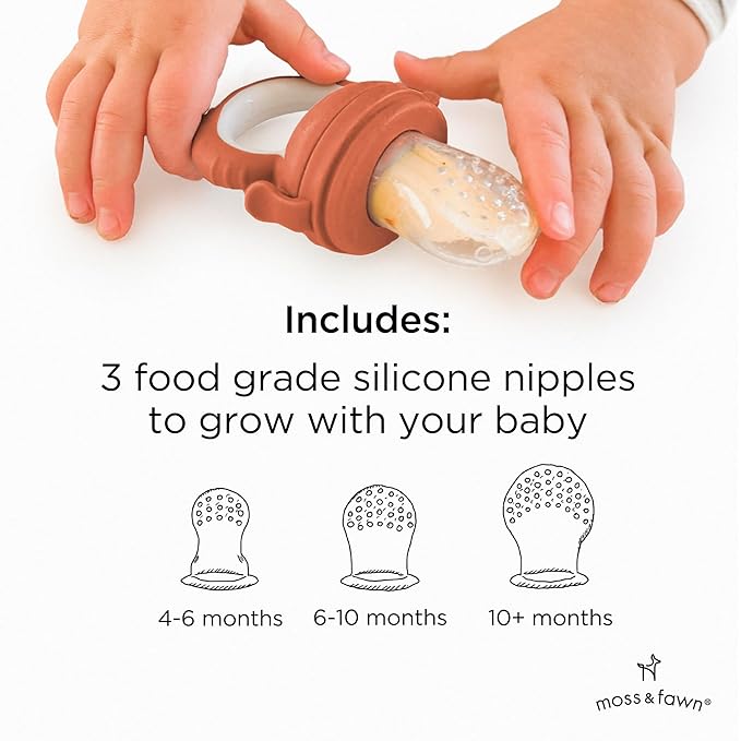 Moss and Fawn Baby's First Bites Bundle - Silicone Frozen Breast Milk Popsicle Kit with Forage Feeder & Teething Popsicle Ice Cube Tray - BPA, PVC, & Lead-Free - Terracotta