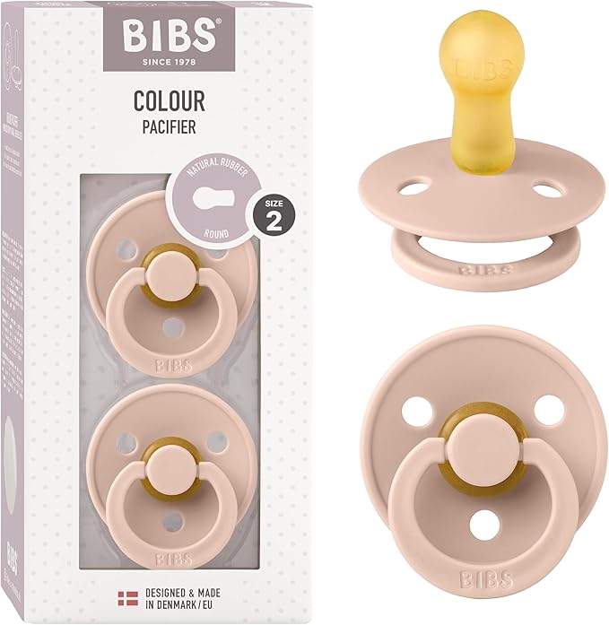Bibs Pacifiers Color Collection, Set of 2 BPA-Free Latex Pacifiers Made in Europe, Round Nipple Baby Pacifier.