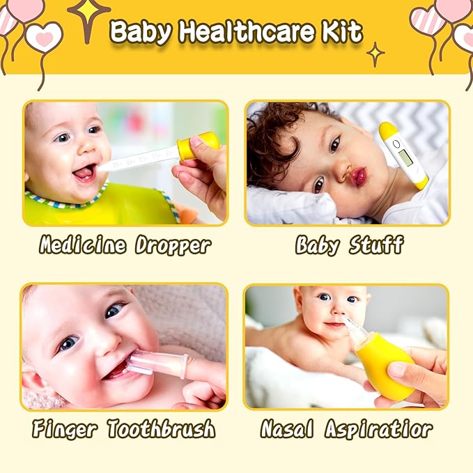 Baby Healthcare and Grooming Kit, Baby Safety Care Set, Baby Electric Nail Trimmer Set Newborn Nursery Health Care Set for Newborn Infant Toddlers Baby Boys Girls Kids (Yellow-18 Kits)