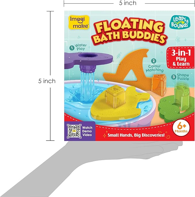 Imagimake Floating Bath Buddies |Leaps & Bounds Bath Toys for 6+ Months | Learning Toy for Newborn & Infant | 3-in-1 Play & Learn - Water Play, Color Matching & Shape Puzzle | Gift for Baby 6+ Months