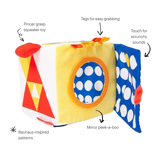 The Baby Bauhaus Set, Jumbo Soft Baby Blocks with Rattle Ball and Mirror from Follies, 0 to 18 Months, Newborn Gift, Award Winning Montessori Developmental Sensory Toys