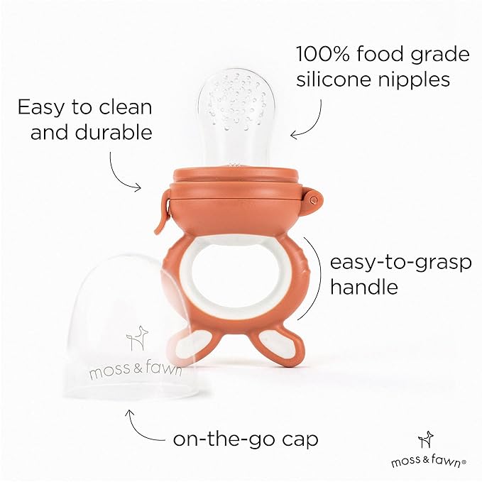 Moss and Fawn Forage Feeder - Soothing Silicone Frozen Breast Milk Popsicle & Baby Food Teething Toy, Pacifier, Fruit Feeder, & Teether - BPA, PVC & Phthalate-Free - Terracotta