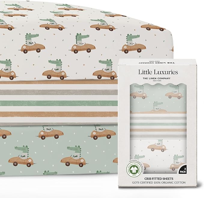 100% Organic Cotton Crib Sheets (3-Pack) - GOTS Certified - Breathable Organic Crib Sheets - Double-Elastic for Secure Fit, Extra Protection for Your Baby - Gender-Neutral Sheet (28"x55")/ 140 x 70cm