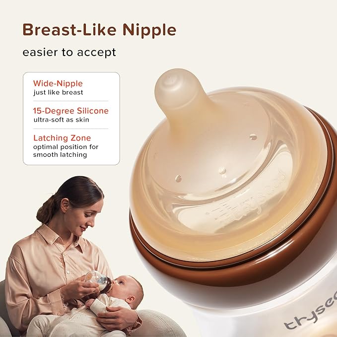 Thyseed PPSU Natural Anti-Colic Baby Bottles | Newborn Breast Like Nursing Bottle for Breastfed Babies with Nipple (0+ Months),8oz,1pack