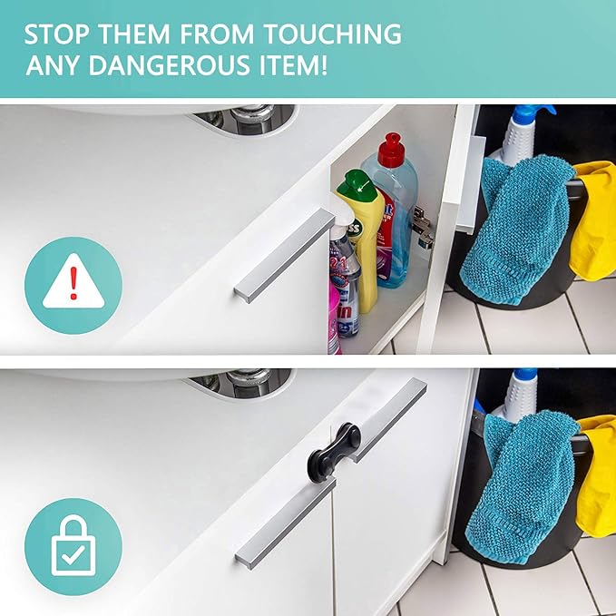 Child Safety Cabinet Locks (10 Pack) - Baby Proofing Latches Lock for Drawers, Toilet Seat, Fridge, Oven with 10 Extra 3M Adhesives (Black)