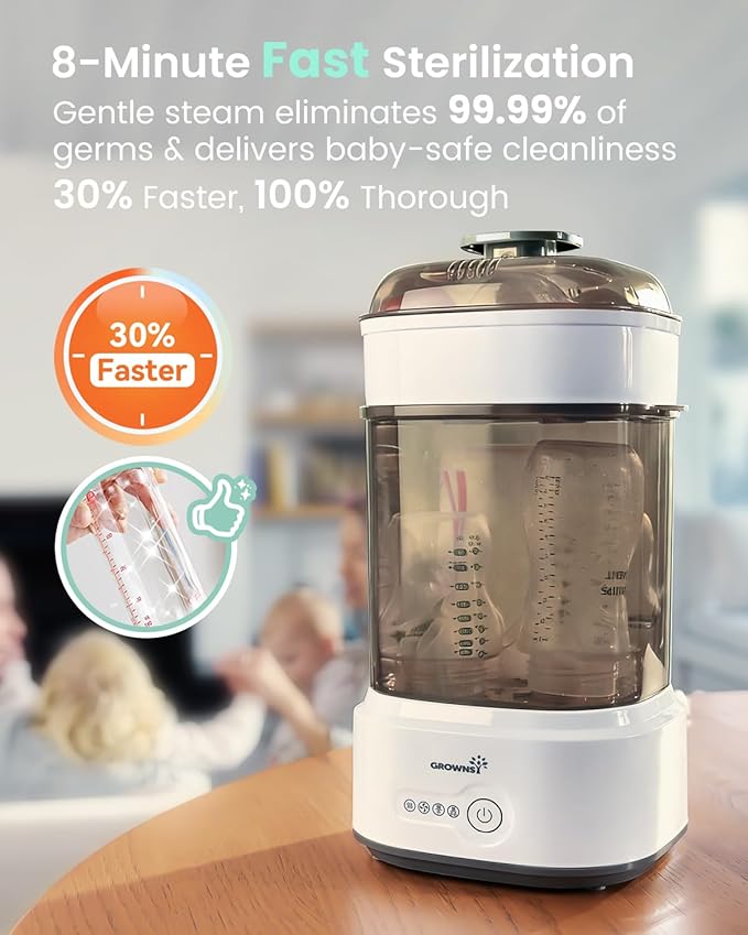 Bottle Sterilizer and Dryer, Compact Electric Steam Baby Bottle Sterilizer (Esterilizador de Biberones), Bottle Sanitizer for Baby Bottles, Pacifiers, Pump Parts Black