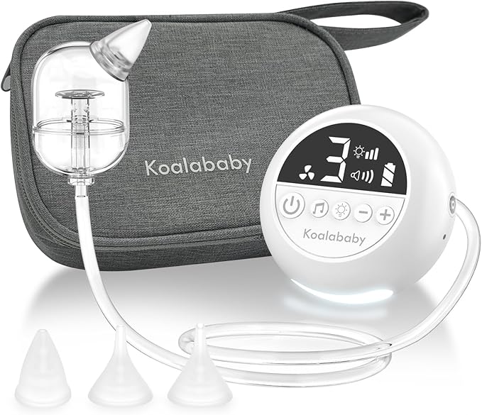 Koalababy Electric Nasal Aspirator for Baby – Hospital-Grade Nose Suction, 9 Suction Levels, Baby Nose Sucker, Nasal Cleaner, Night Light & Music, Soft Silicone Tips, Travel Bag