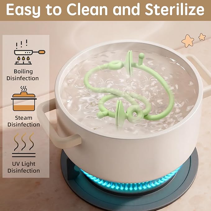 Baby Sensory High Chair Suction Toys for Infant Toddlers 12 18 Months, Food Grade Silicone String with Oak Loop Montessori Educational Parent-Child Baby Bath Toy Gift for Birthday Christmas(Green)