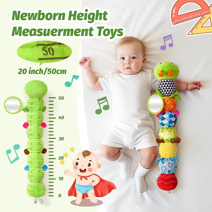 Baby Toys 0-6 Months, Musical Caterpillar Baby Rattle, Plush Sensory Toy with Mirror, Crinkle Textures, Newborn Developmental Tummy Time Stuffed Animal for Infants Boys Girls 6-12 Month (Green)
