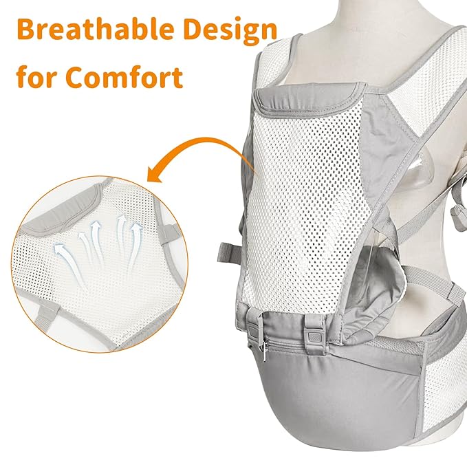 Baby Carrier Newborn to Toddler, Lightweight Structured Ergonomic Design for Infant Carrier with Plus Size Support 3-in-1 Carrier with Mesh & Hip Seat Front & Back Facing All Seasons for Travel
