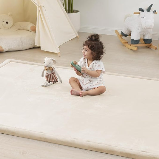 1.5" Thick Baby Play Mat for Floor Tummy Time, 59"x 79" Pro Soft Baby Activity Playmats Playroom, Easy Care with Non-Slip Safe for Infant Toddler Kids Crawling(Beige)
