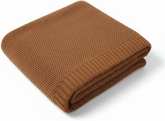 Grewear Baby Knit Blanket Soft Cotton Lightweight Newborn Blanket for Crib Stroller Toddler Nursery Shower Gift Cozy Breathable Travel Swaddle Wrap Mocha 30 x 40 Inches