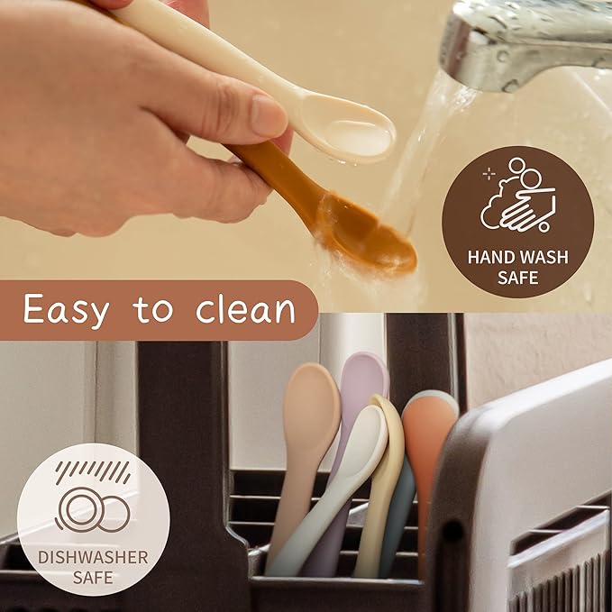 Moonkie Silicone Baby Spoons Set of 4, Toddler Spoons for Self Feeding 6 Months, Two Sizes Feeding Spoons for First Stage 4+ Months, Baby Utensils, Bendable, Chewproof & Boil-proof (Without Case)