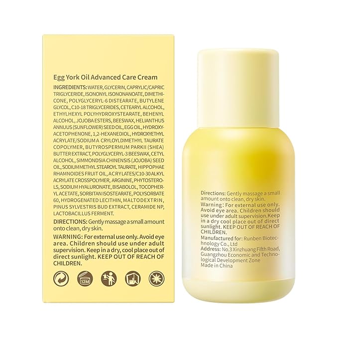 RUNBEN Nourishing Baby Face Cream with Egg Yolk Oil, 48H Deep Moisturizing, Advanced Repair Barrier Cream, Relieves Kids Dry & Sensitive Skin, Non-Toxic & Fragrance-Free, 1.76 oz