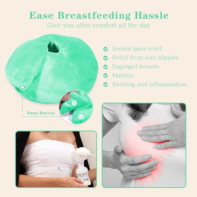 Hot/Cold Breast Gel Ice Packs Breast Cooling/Heat Pads Relief for Breastfeeding, Nursing Pain, Mastitis, Engorgement, Swelling, Plugged Ducts | Boost Milk Let-Down & Production,2 Pack (Green)