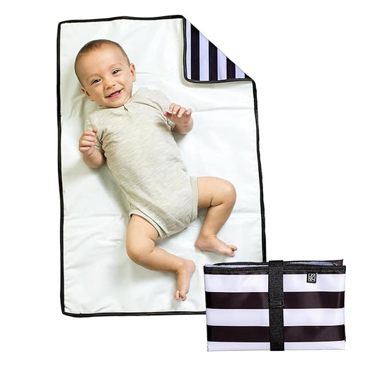 J.L. Childress Full Body Portable Changing Pad for Babies - Diaper Changing Mat for Travel, Baby Accessory Essentials, Wipeable & Water-Resistant, Foldable & Compact, Extra Large - Black Stripe