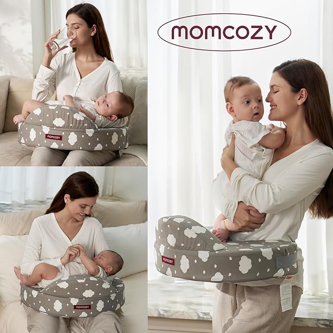Momcozy Innovative Safety Guard Nursing Pillow - Firm & Springy Memory Foam - Stable, Ergonomic Support & Comfort - Wider Breastfeeding Cushion, Adjustable, Removable Cover, Baby Safety Certified
