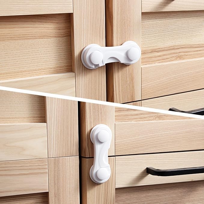 Child Safety Cabinet Locks (10 Pack) - Baby Proofing Latches Lock for Drawers, Toilet Seat, Fridge, Oven, with 10 Extra 3M Adhesives - (White)