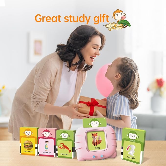 Toddler Gifts Talking Flash Cards for 1 2 3 4 5 Year Old Boys and Girls, Autism Sensory Toys for Autistic Children, Learning Educational Montessori Speech Therapy, 296 Pro Words Pink