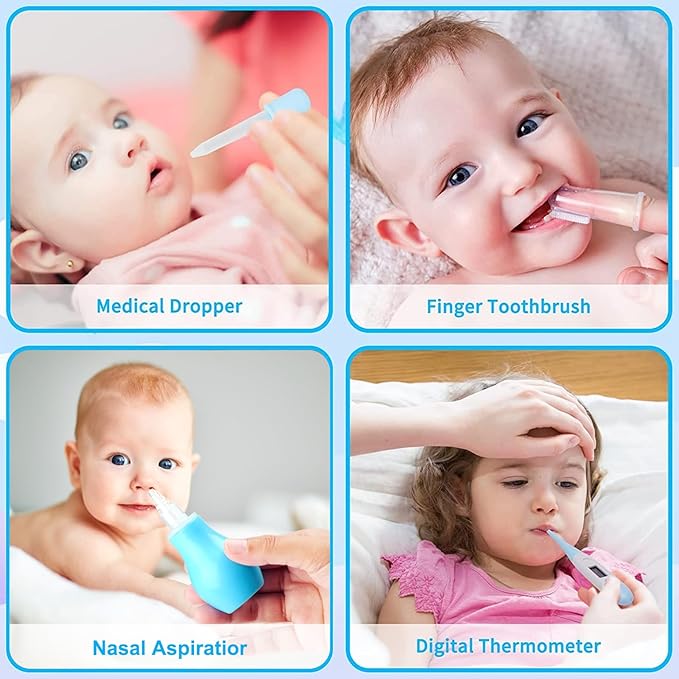 Baby Healthcare and Grooming Kit, Baby Safety Set Newborn Nursery Health Care Set with Hair Brush Scale Measuring Spoon Nail Clippers (17PCS Blue)