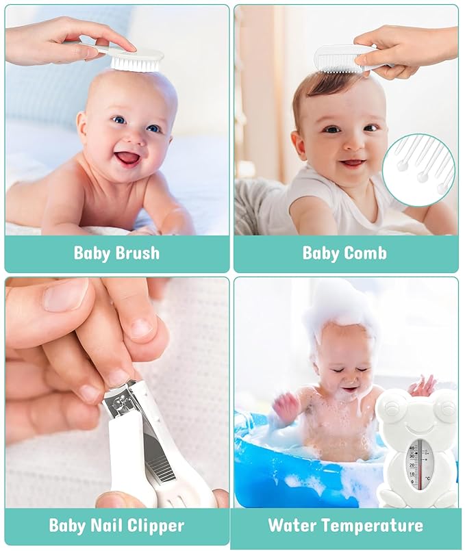 Baby Healthcare and Grooming Kit, Electric Safety Nail Trimmer Baby Nursery Kit, Newborn Care Kits with Hair Brush Comb for Newborn Infant Toddlers Baby Boys Girls Kids, Baby Shower Gifts (White)