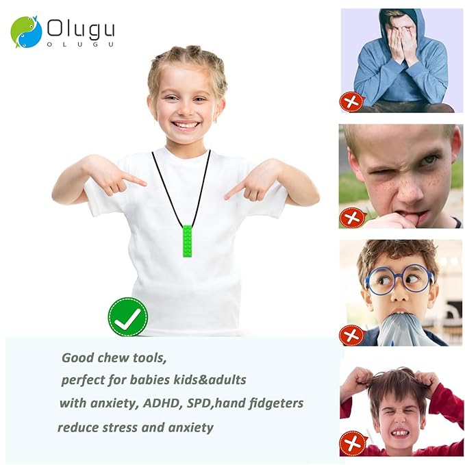 Chew Necklaces for Sensory Kids, Chewy Necklace Bundle for Boys Girls and Adults with Autism, ADHD, SPD, Silicone Chewable Sensory Oral Motor Teether Toys for Biting, Teething Anxiety Needs 7 Pack