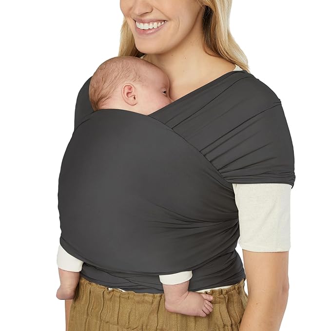 Ergobaby Sustainable Knit Aura Baby Carrier Wrap for Newborn to Toddler (8-25 lbs) - Comfortable, Ergonomic, & Ultra-Soft Newborn Wrap Carrier - One Size Fits Most - Rayon, Soft Black