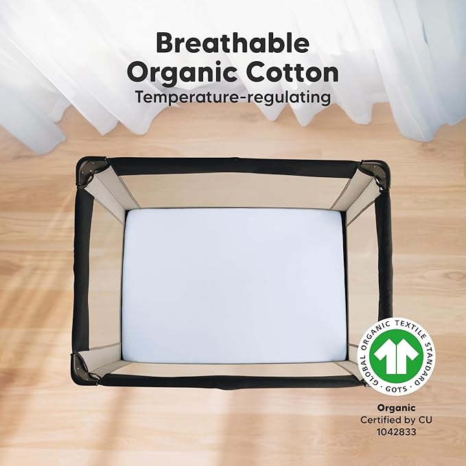 2-Pack Mini Crib Sheets Fitted - 38x26 Pack N Play Sheets for Pack and Play Mattress, Organic Cotton, Soft & Breathable Playard Bedding, Neutral Mini Toddler Bed Cover for Boys, Girls (Blue Flax)