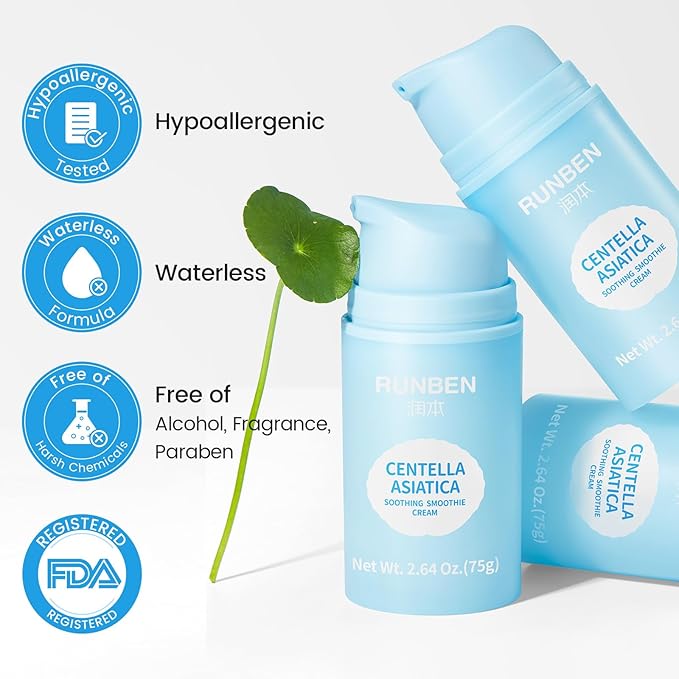 RUNBEN Kids Face Gel Cream with Centella Asiatiaca, Lightweight & Moisturizing, Clean & Gentle Lotion for Baby Sensitive Skin, Waterless Formula, Fragrance Free, 2.64 oz