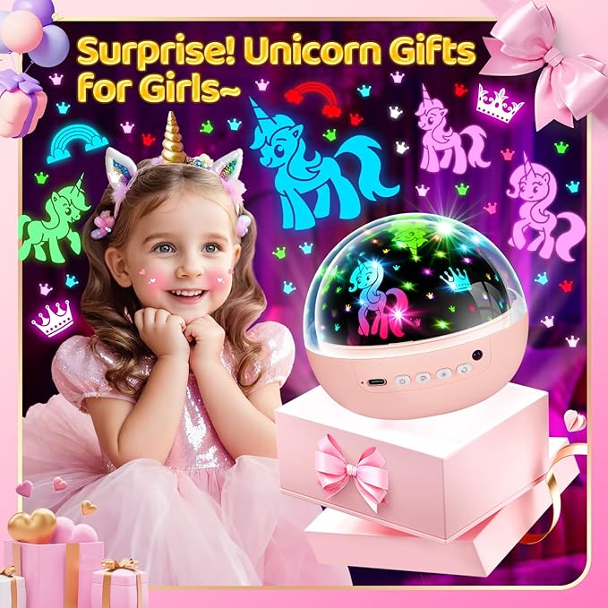 Unicorn Toys for Girls Age 4-6, [93 Modes+Remote] Toys for 3 Year Old Girl, 3 Timer+3 Brightness Unicorn Gifts for Girls 4-6, 360° Rotate Night Light Projector, 6 Year Old Birthday Gifts