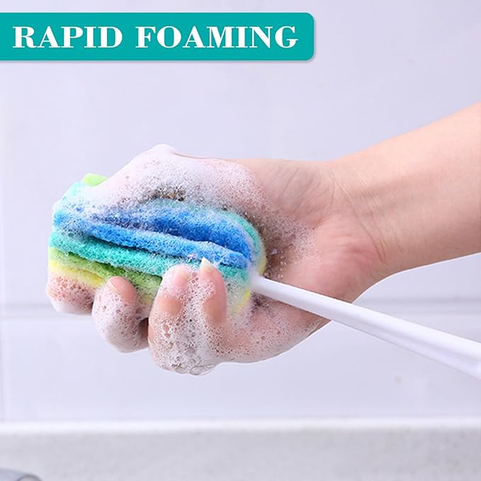 Bottle Brush Cleaner 8PCS Sponge Cleaning Brushes Long Handle Scouring Pad Scrub Brushes for Kitchen Clean Baby Bottle Glasses Mugs Cups (8PCS)