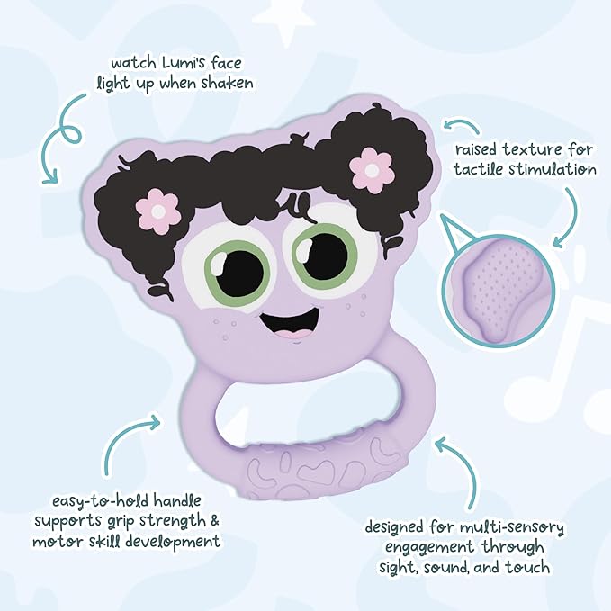 Glo Pals Light-Up Rattle – Sensory Baby Rattle Toy That Glows 7 Fun Colors – Soft Silicone Toy for Babies – Baby Rattle – Lumi